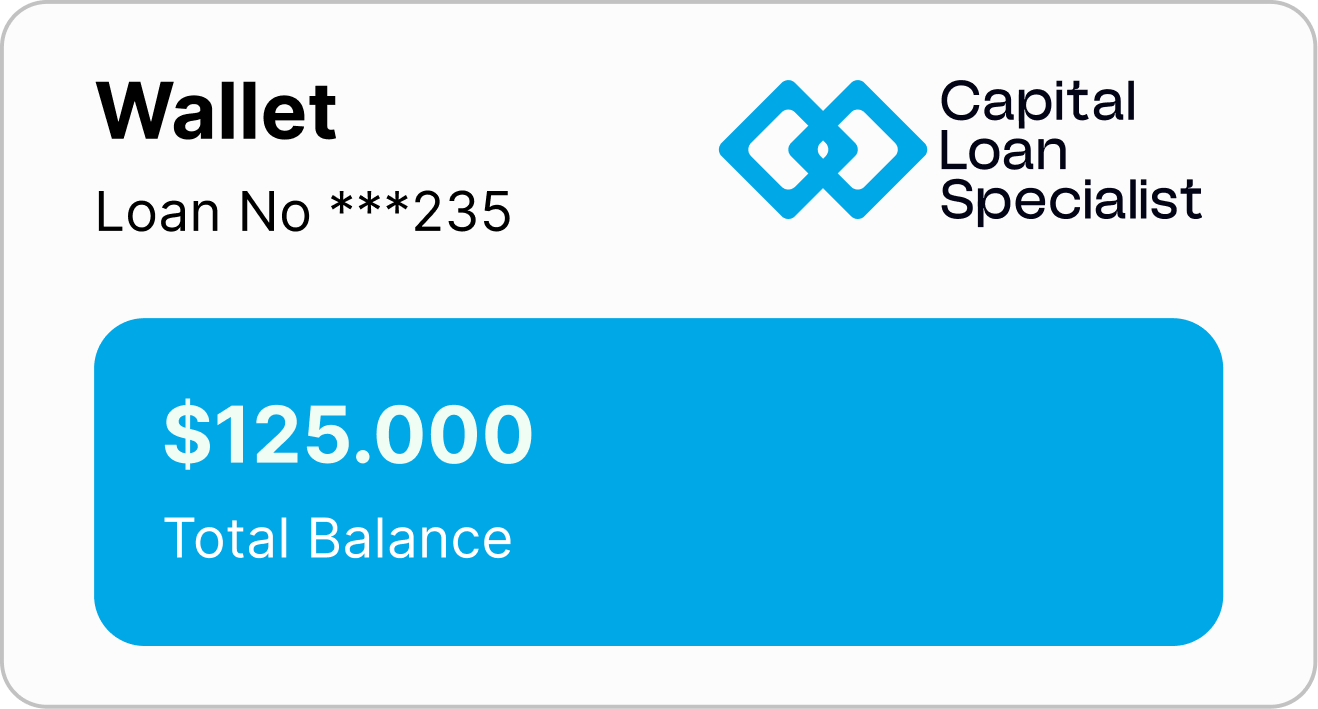 A UI display showcasing flexible weekly or monthly repayment terms with a Capital Loan Specialist brand logo.